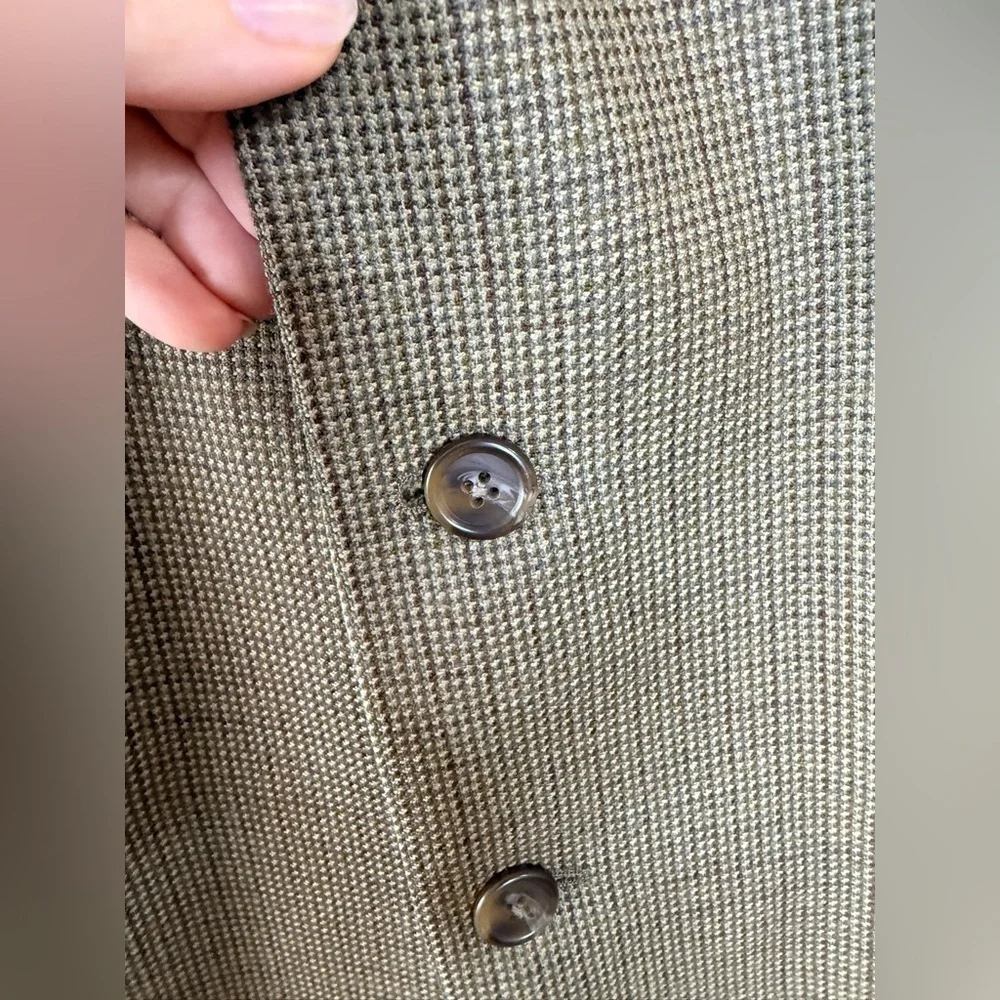 Ralph Lauren Men’s lambswool classic blazer jacket houndstooth plaid brown Lrg